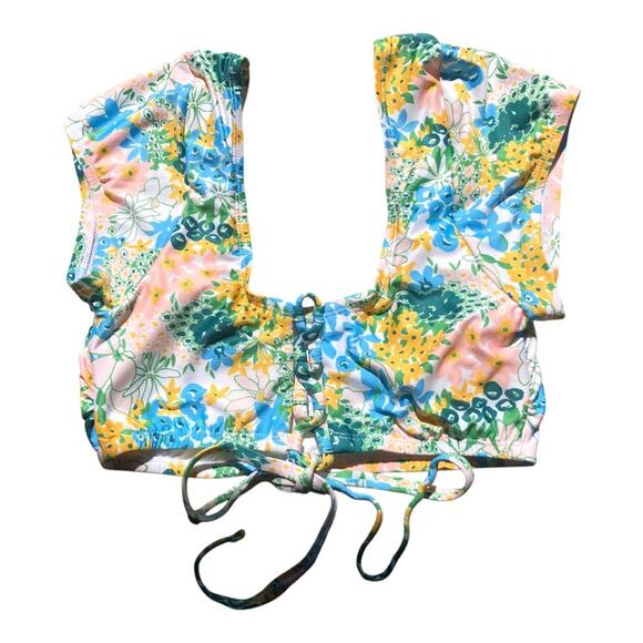 ModCloth NIP Amari Retro Bohemian Vibes Yellow Blue Floral Crop Bikini Top XS - Picture 6 of 15